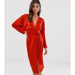 Satin Wrap Midi Dress